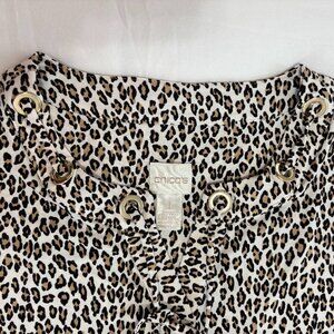 Chico's Women's Tie Neck 3/4 Sleeve Stretch Leopard Print Blouse,Size 1 (Medium)